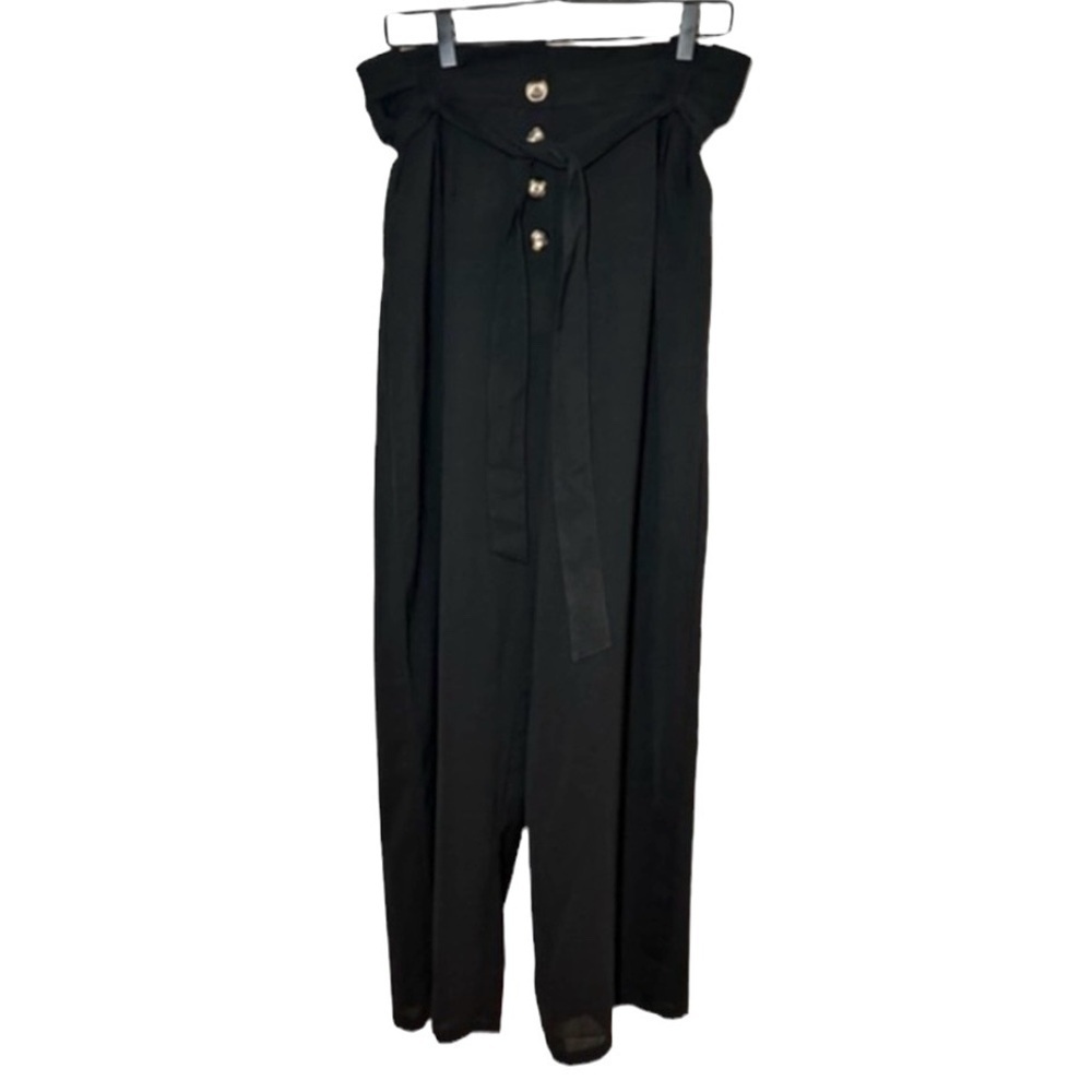 FSL apparel WIDE LEG Black Paper Bag Button Front Tie Waist Pants New with Tags